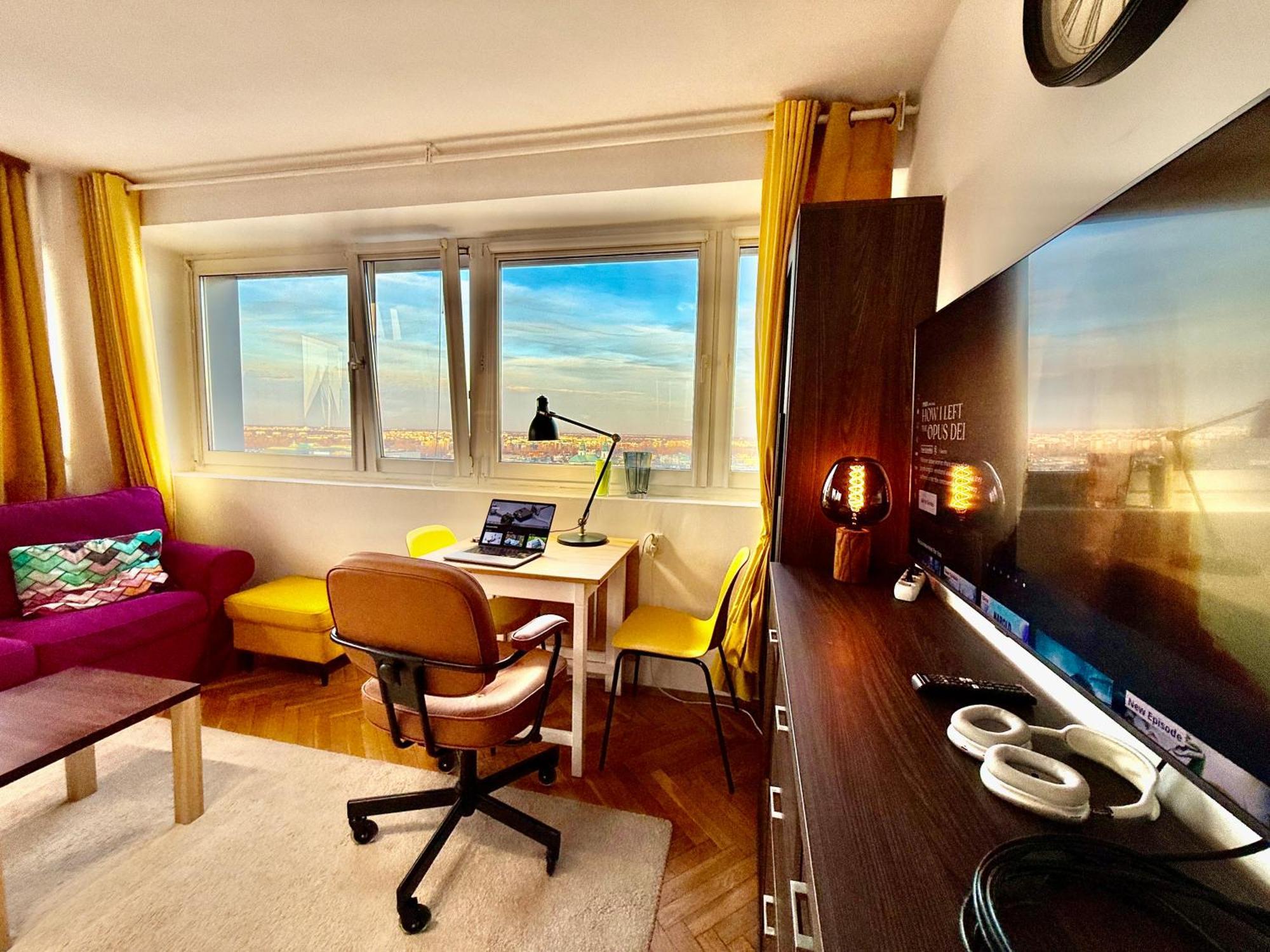Super Apartment Yellow 2X Metro Fast Wifi 1 Gbs Netflix Panorama Miasta Warschau Exterior foto