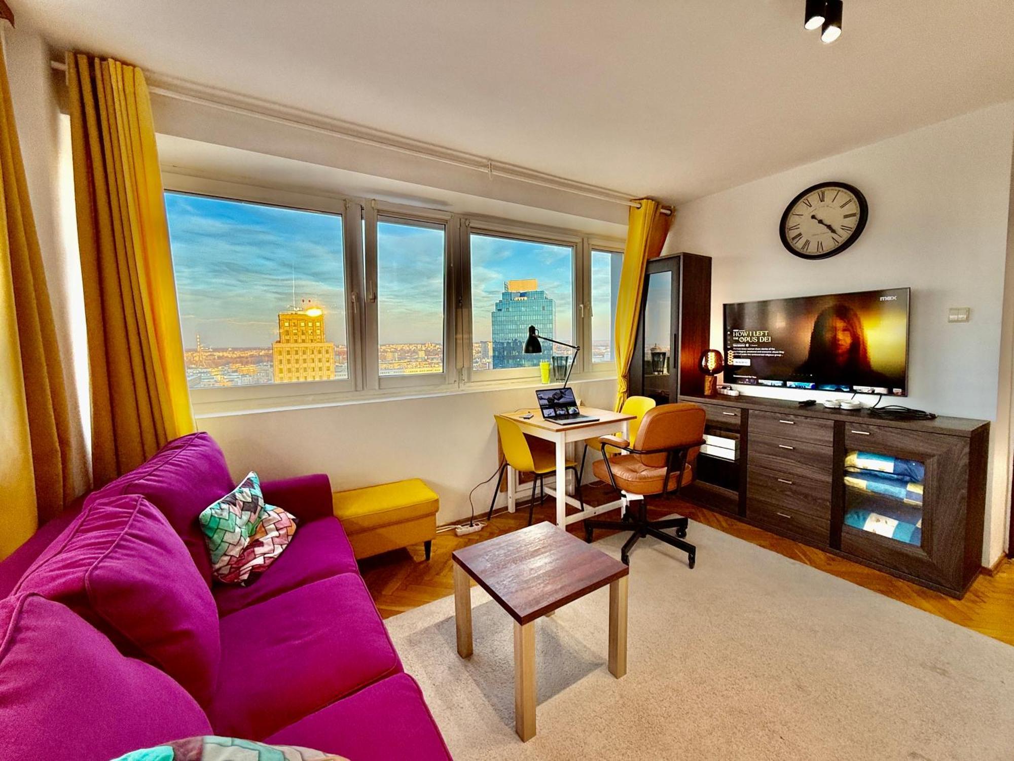 Super Apartment Yellow 2X Metro Fast Wifi 1 Gbs Netflix Panorama Miasta Warschau Exterior foto