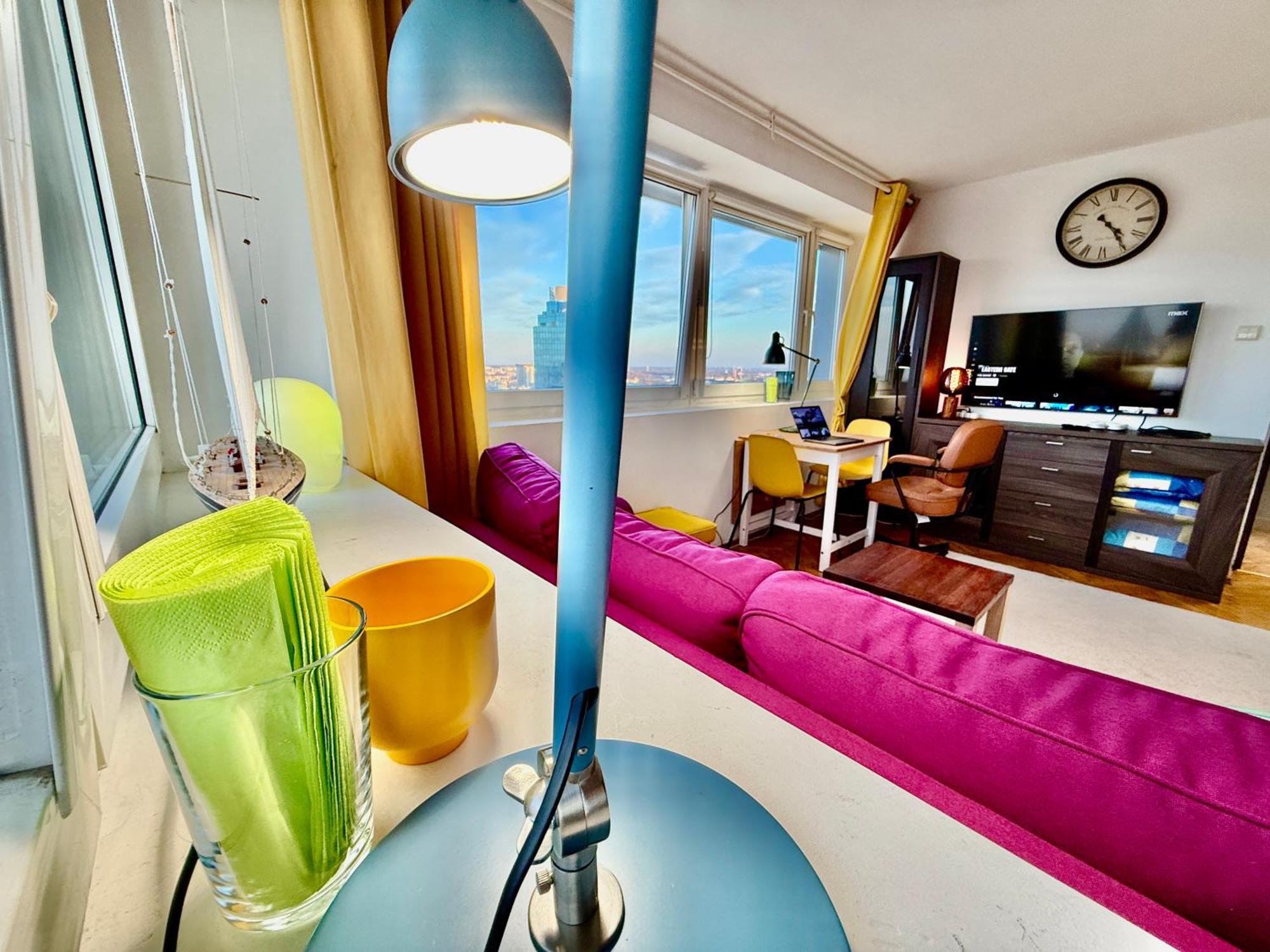 Super Apartment Yellow 2X Metro Fast Wifi 1 Gbs Netflix Panorama Miasta Warschau Exterior foto