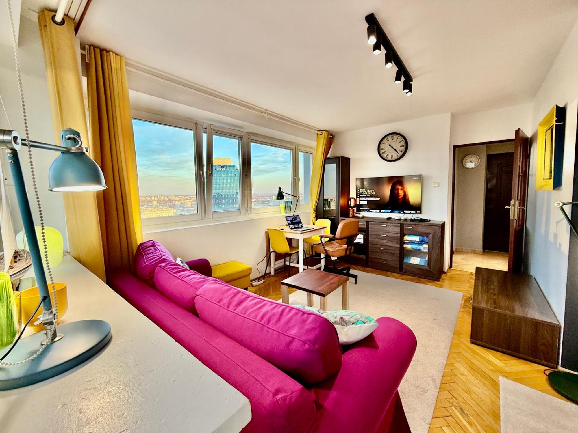 Super Apartment Yellow 2X Metro Fast Wifi 1 Gbs Netflix Panorama Miasta Warschau Exterior foto